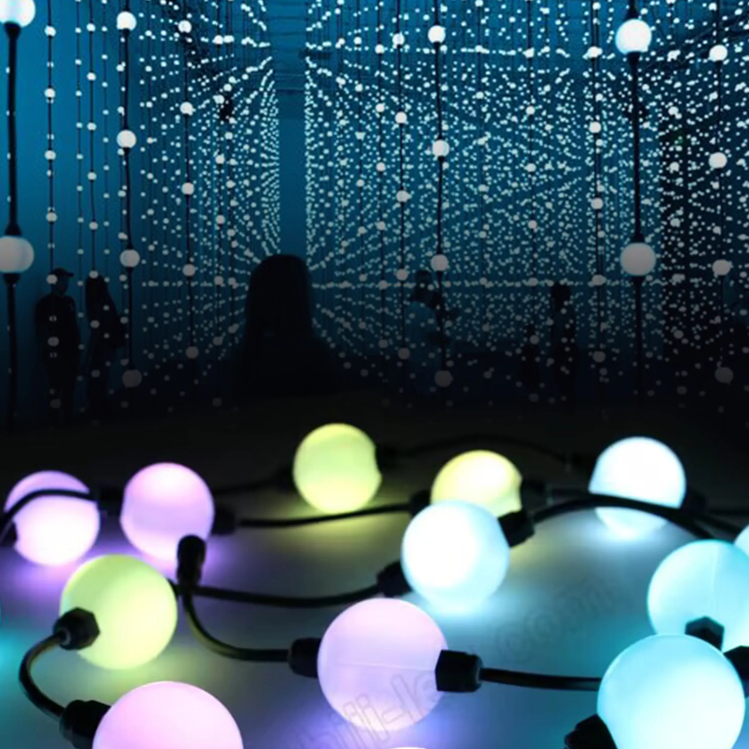 SHIJI Outdoor Waterproof Custom DMX LED 50mm RGB Full Color Hang Lighting Point Decorative Led String Light Ball Light