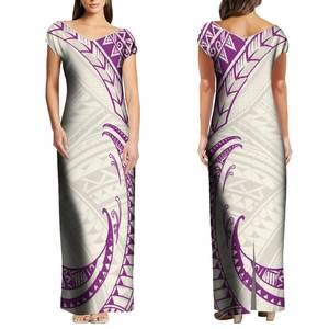 Dernière conception de <span class=keywords><strong>robe</strong></span> hawaïenne longue à épaules dénudées et col en V personnalisée Tapa <span class=keywords><strong>robe</strong></span> polynésienne à impression tribale fendue robes décontractées pour femmes - Product Image 3