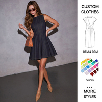 Robe longue d'été plissée sans manches à col rond pour femme