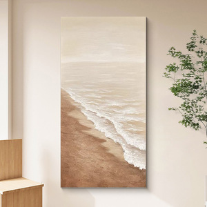 Peinture à l'huile peinte à la main, paysage marin moderne et minimaliste, soleil chaud, grande taille, art mural sans cadre pour salon - Product Image 4