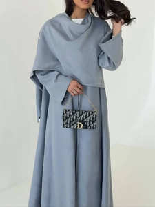 Abaya élégante en polyester Loriya, <span class=keywords><strong>grande</strong></span> écharpe, robe pour femmes musulmanes, vêtements islamiques, mode modeste, manches longues, automne, Dubaï - Product Image 4