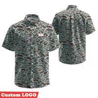 Herenshirt met vintage eenden camouflageprint, korte mouwen, UPF 50, sneldrogend, 4-weg stretch, bescherming tegen de zon, geschikt voor jagen, wandelen en buitenactiviteiten