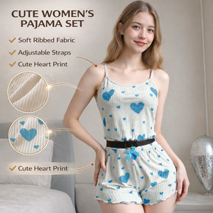 Pigiama da Donna in Maglia a Righe con Stampa, Stile Europeo e Americano 2025, Canotta e Pantaloncini, Vendita Diretta dalla Fabbrica - Product Image 2