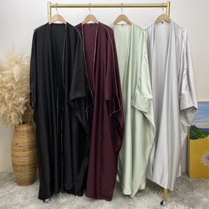 1427# Gorgeously Ladies Latest <b>Abaya</b> Sparkle Diamond Split Sleeves Smooth Satin Elegant Muslim Open <b>Abaya</b> - Product Image 6