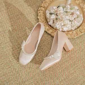 Escarpins à talons blocs de 7cm élégants en microfibre <span class=keywords><strong>ivoire</strong></span> pour femmes, chaussures de mariée - Product Image 6