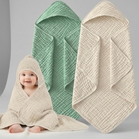 Serviettes de bain à capuche pour bébé, lot de 2, en coton mousseline 6 couches, douces, absorbantes, motif uni, forme carrée, pour nouveau-nés, nourrissons et tout-petits