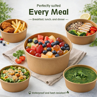 Bol à salade en papier kraft biodégradable, jetable, écologique, compostable, récipient alimentaire anti-fuite, boîte à emporter