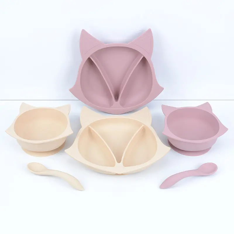 Utensílios de talhares de silicone 2023, conjunto de talheres para alimentação de bebês