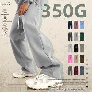 305G Fall/Winter Heavyweight Fleece-lined Cotton/Polyester Slightly Elastic American Vintage Straight Casual Trousers For <strong>Men</strong> - Product Image 1