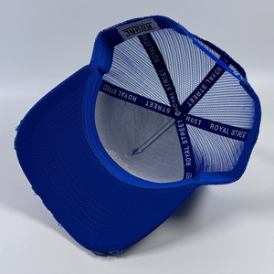 Haute qualité un cadre coton 5 panneaux structuré casquette de camionneur personnalisé brodé déchiré bord maille Baseball chapeaux hommes <span class=keywords><strong>bleu</strong></span> <span class=keywords><strong>Snapback</strong></span> - Product Image 5