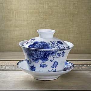 7.44oz Gaiwan ensemble de tasses à thé en porcelaine de style chinois Noble pivoine Design avec couvercle soucoupe élégant service à thé décoratif pour la maison - Product Image 6