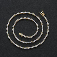 Chaîne tennis à 3 griffes de 2,5 mm, chaîne simple rangée en laiton micro-incrustée de zircon, collier superposé pour femme style hip-hop.