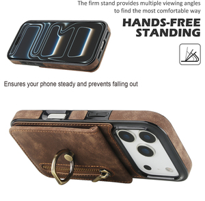Étui <span class=keywords><strong>de</strong></span> téléphone vintage en cuir avec porte-bague pour iPhone 17 Air 16 15 14 13 12 11 Pro Max, portefeuille RFID bloquant avec fermeture éclair pour cartes, coque mobile - Product Image 4