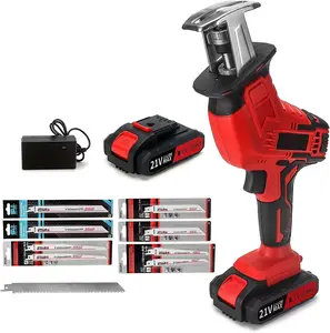 21V Cordless Reciprocating Saw Tool-free Blade Change 6 Saw Blades Kit Saber Saw for Wood Cutting