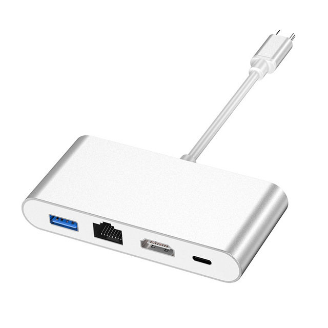 OEM 4 in 1 Multi Ports Docking Station TYPE-C to USB3.0+USB-C PD Charging + HDTV 4K 30HZ +Ethernet 100mpbs for Laptop