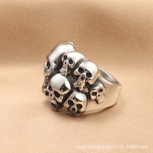 Men's Titanium Steel <b>Skull</b> <b>Ring</b> Retro Punk Skeleton Design Silver Color Gift Jewelry - Product Image 4