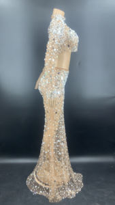 Robe d'été 2022 Robe <span class=keywords><strong>de</strong></span> <span class=keywords><strong>nuit</strong></span> complète pour femmes Voir à travers les paillettes Manches longues en maille élégante Fête d'anniversaire Robe <span class=keywords><strong>de</strong></span> la mère <span class=keywords><strong>de</strong></span> la mariée - Product Image 2