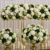 Rangkaian Bunga Hydrangea Hijau 60cm hingga 80cm dengan Daun Hijau dan Bunga Putih Gading, Dekorasi Meja Tengah, Dekorasi Latar Belakang Pernikahan, Rangkaian Bunga