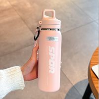 600ml Sport Outdoor Dubbelwandige Thermisch Geïsoleerde Drinkfles met Riempje en Eén-Knops Openende Deksels