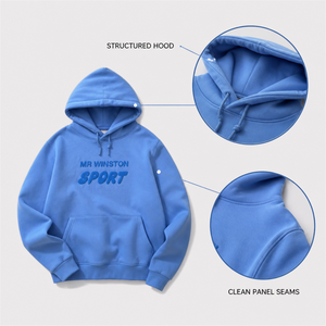 MR Winston <b>Blue</b> Embossed Letter Pullover <b>Hoodie</b> <b>for</b> <b>Women</b> Structured Hooded Sweatshirt - Product Image 1