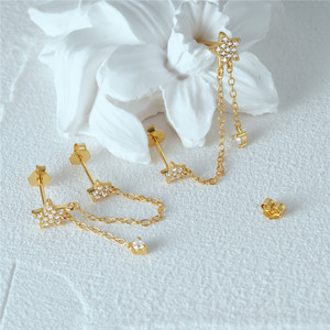 ต่างหูแบบห้อยประดับพู่ห้อย CANNER Fine Jewelry ทำจากเงินแท้ S925 รูปดาว ประดับเพชร CZ 5A สำหรับผู้หญิง - Product Image 3