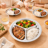 Plato de Acero Inoxidable 304 de Grado Alimenticio, Duradero, Pulido, con Tres Compartimentos, Diseño Clásico, Plato para Jardín de Niños