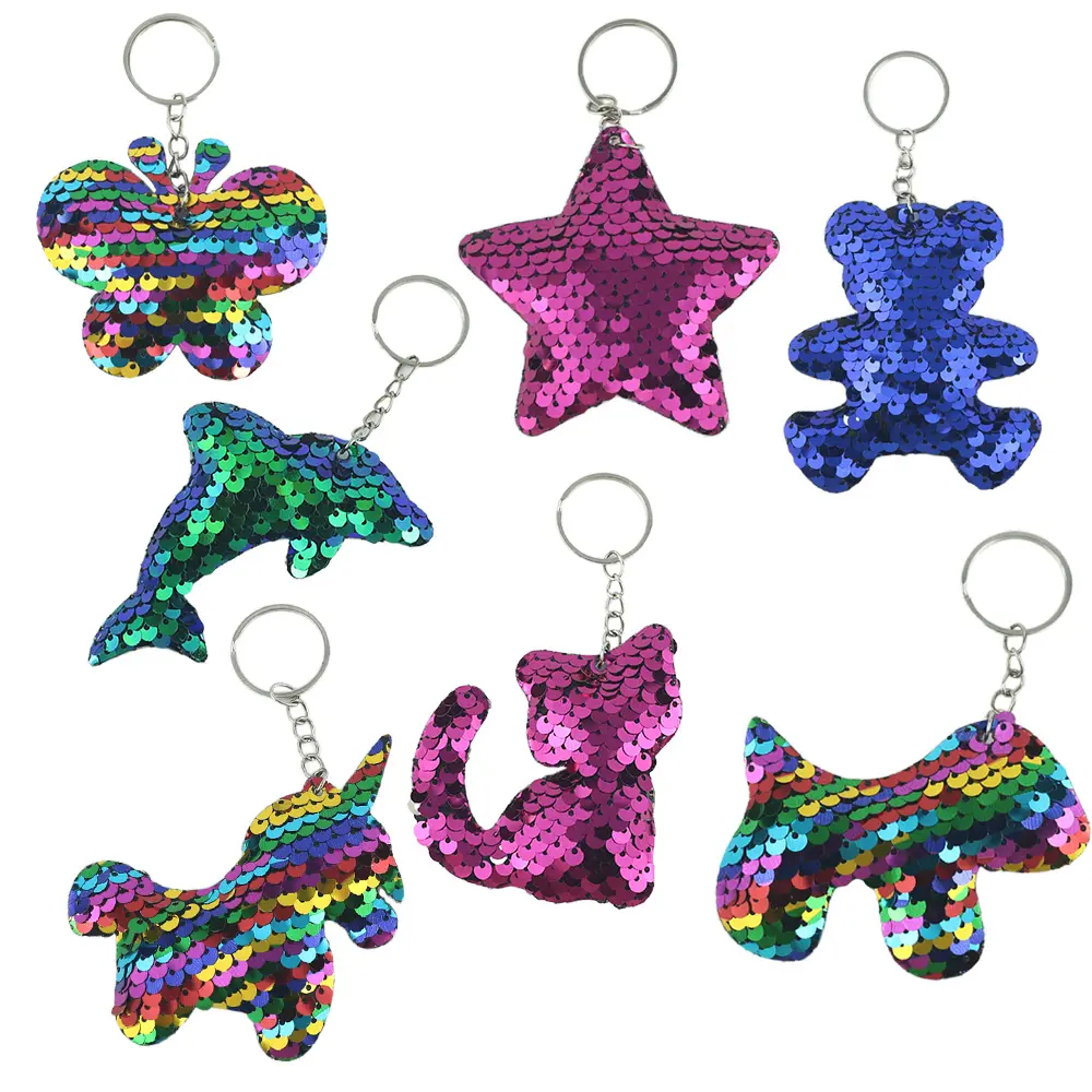 Wholesale Cute Keychain Glitter Sequin Heart Star Key Chain for Women Llaveros Mujer Car Bag Accessories Key Ring Jewelry Gifts