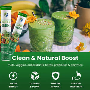 Complément alimentaire biologique OEM Super aliment vert Multivitamine quotidienne super verte aux fruits et légumes Comprimés effervescents super verts - Product Image 3