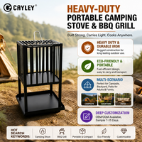 Barbecue portable d'extérieur robuste en fer, poêle à bois multi-usages pour camping, jardin et patio