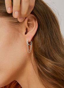 New Fashion Bohemian Brass Gold-Plated Rhodium Plated Unisex Hoop <b>Tassels</b> <b>Earrings</b> Crystal Chains Zircon Elegant Luxurious Party - Product Image 3