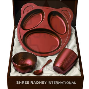 Ensemble de dîner de luxe en acier inoxydable pour enfants en forme d'ours assiette bol tasse cuillère emballage cadeau - Product Image 1