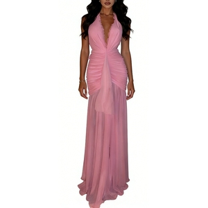 เดรสยาวรัดรูปคอ halter สำหรับผู้หญิง แต่งระบายด้านหลัง ผ้าตาข่าย เหมาะสำหรับงานปาร์ตี้และงานกลางคืน แฟชั่นชุดเดรส - Product Image 2