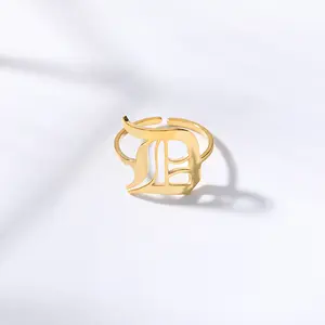 Anillo Vintage de acero inoxidable para mujer, joyería personalizada con letras del alfabeto inglés antiguo, A-Z, 26