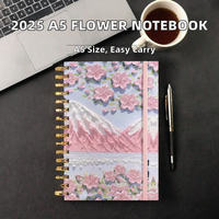 Nouveau carnet A5 2025 personnalisé, série fleurs peintes à l'huile, couverture en cuir, reliure spirale détachable, fournitures de bureau et scolaires