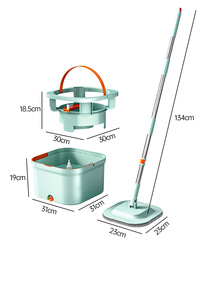 Serpillère rotative mains libres avec seau en plastique à double compartiment, eau propre et eau sale séparées, utilisation humide/sèche, nettoyage domestique sans effort - Product Image 2