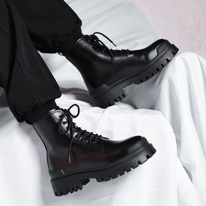 Bottes <span class=keywords><strong>Chelsea</strong></span> d'hiver style britannique pour hommes, bottes de travail à tige haute et semelle épaisse, bottes de moto rehaussantes pour hommes - Product Image 2