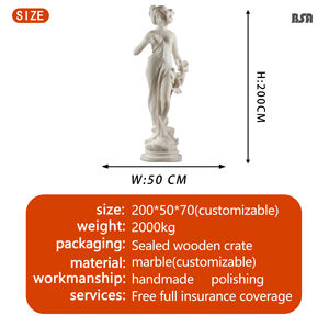 Statue en marbre personnalisée de style néoclassique d'une dame avec des fleurs sur la tête, sculpture de jardin en pierre pour la décoration de villa - Product Image 3