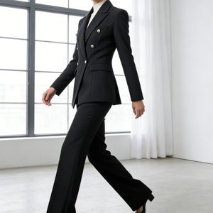 Ensemble de costume blazer croisé pour femme avec <span class=keywords><strong>pantalon</strong></span> large – Tenue de bureau formelle 2 pièces Sehe Fashionbisou - Product Image 2