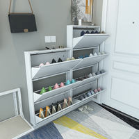 Meuble à chaussures ultra-fin en métal, étagère à chaussures en acier, armoire de rangement, organisateur pliable peu encombrant pour entrée étroite et couloir