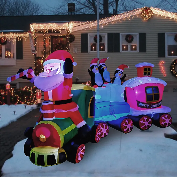 뜨거운 판매 크리스마스 야외 장식 풍선 산타 세 펭귄 기차