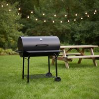 Grand barbecue au charbon de bois avec roues et table latérale, barbecue d'extérieur avec grille de maintien au chaud et étagère de rangement pour la cuisine en plein air