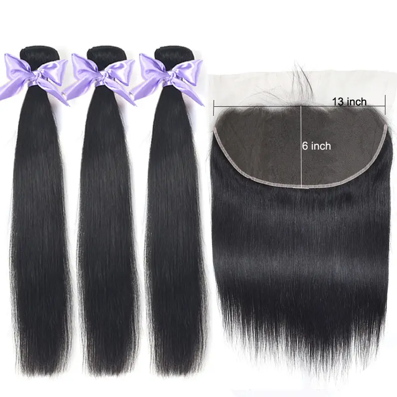 Pre Plucked Swiss Lace Frontal Silk Base Closures Water Wave Transparent Lace Frontal Straight Hair Weave Bundles With Frontal