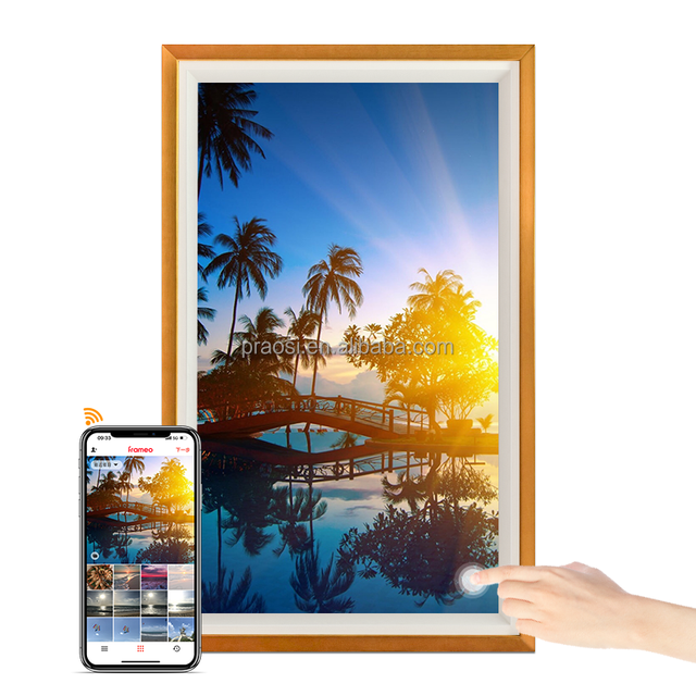 Android WiFi Touch Screen Wooden Digital Art Frame for 15.6 18.5 21.5 24 27 32 Inch TVs for Mother's Father's Day Gift Clock