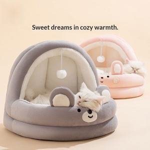 Cama para Mascotas, Cuna para Gatos, Casa para Perros Semicerrada para Todas las Estaciones con Diseño Sólido de Madera - Product Image 2