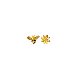 Pendientes de Oro E2915 con Diseño de Abeja y Flor, Chapados en Oro, Diseño de Insecto Bonito, Unisex, para Uso Diario, Joyería Fina - Product Image 1