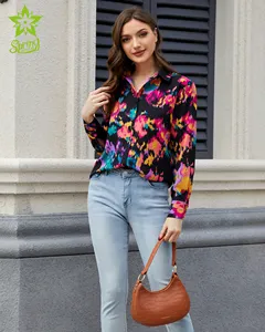 OEM / ODM Custom Factory Customized Wholesale New Popular Spring Autumn Elegant Women Blouse Turn-down Collar Long Sleeve Blouse