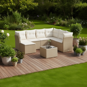 Ensemble de canapés de jardin modulaires en rotin PE beige 8 places, mobilier d'extérieur résistant aux intempéries, design contemporain - Product Image 2