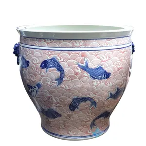 RYLU176-C Shengjiang reine hand made unterglasur roten fisch muster keramik topf