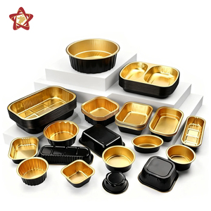 650ml Disposable Black Gold Aluminum <strong>Foil</strong> Food Packaging <strong>Container</strong> Baking Pan Customized Color Aluminum <strong>Foil</strong> <strong>Container</strong> with Lid - Product Image 1