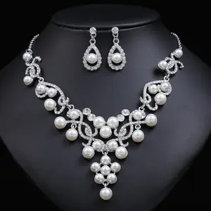 Fashion Korean Pearl Necklaces Earrings Bride Wedding Pearl Jewelry Earrings Two Piece Artificial Jewellery Sets For Women